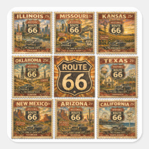 Route 66 Staat Stempel Briefpapier Kunst Vierkante Sticker