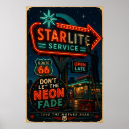 route 66 Starlite Neon Roadside Amerikaanse Gloed Poster