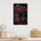 route 66 Starlite Neon Roadside Amerikaanse Gloed Poster (Keuken)
