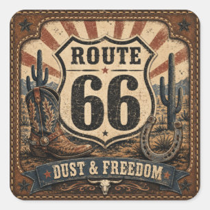 Route 66 Stof Vrijheid Vintage Westerse Decal Vierkante Sticker