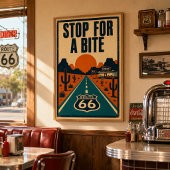 Route 66 Stop Om Even Te Eten Woestijn Diner Litho Poster