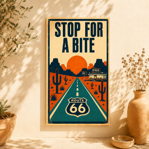 Route 66 Stop Om Even Te Eten Woestijn Diner Litho Poster
