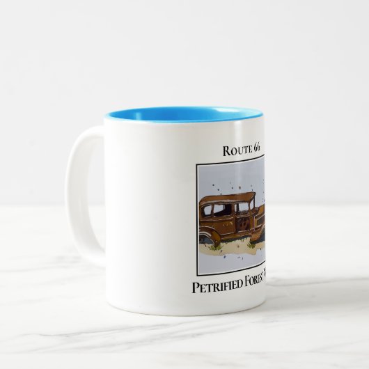 Route 66 Studebaker Petrified Forest Nationaal Par Tweekleurige Koffiemok (Voorkant links)