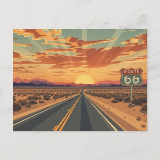 Route 66 Sunset Desert Road Travel Art Feestdagenkaart (Voorkant)
