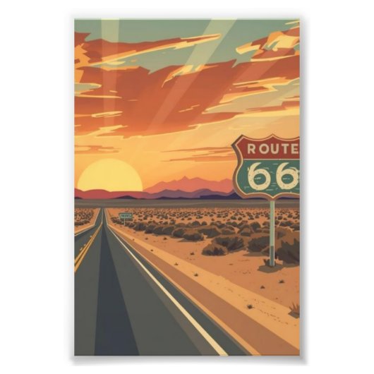 Route 66 Sunset Desert Road Travel Art Foto Afdruk (Voorkant)