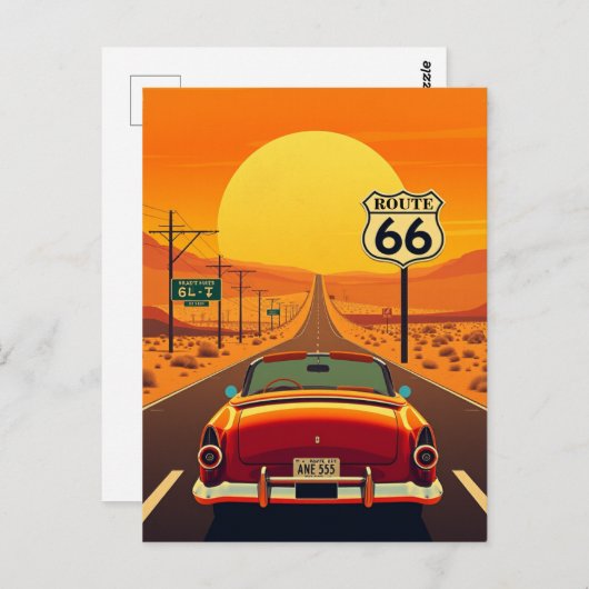 Route 66 Sunset Highway met Auto Briefkaart (Voorkant / Achterkant)