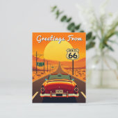 Route 66 Sunset Highway met Auto Briefkaart (Staand voorkant)