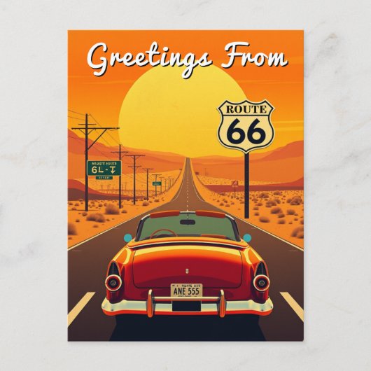 Route 66 Sunset Highway met Auto Briefkaart (Voorkant)