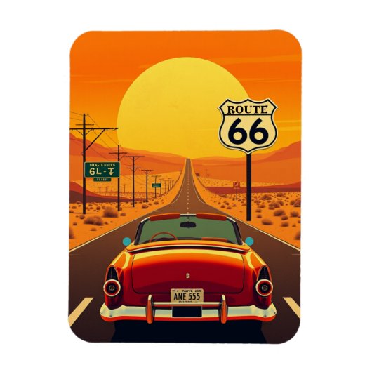 Route 66  Sunset Highway met Auto Magneet (Verticaal)
