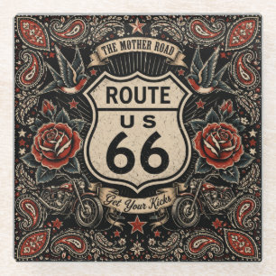 Route 66 Tattoo Bar Kamerstijl Glazen Onderzetter