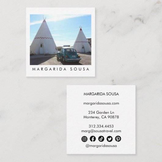 Route 66 TeePee Retro Toerisme met foto's Vierkante Visitekaartje (Voorkant / Achterkant)