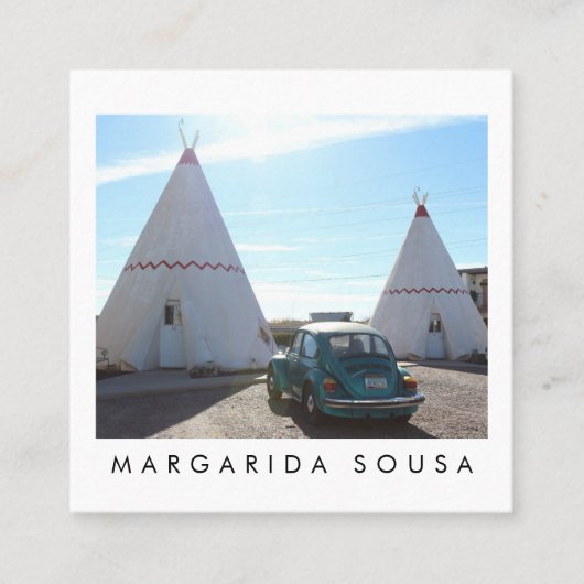 Route 66 TeePee  Retro Toerisme met foto's Vierkante Visitekaartje (Voorkant)
