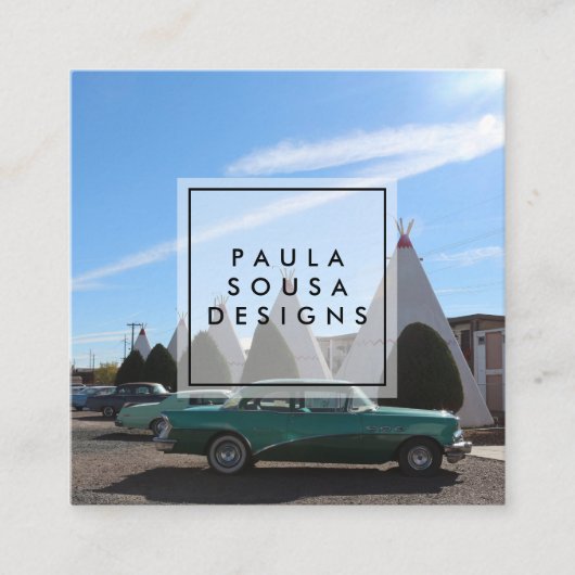 Route 66 TeePee Retro Toerisme met foto's Vierkante Visitekaartje (Voorkant)