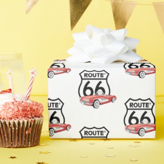 Route 66 teken en 1960 Corvette Cadeaupapier (Verjaardagsfeest)