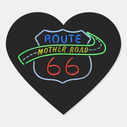 Route 66, The Moeder Road, Neon Sign Hart Sticker (Voorkant)
