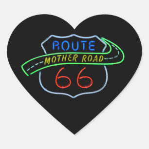 Route 66, The Moeder Road, Neon Sign Hart Sticker