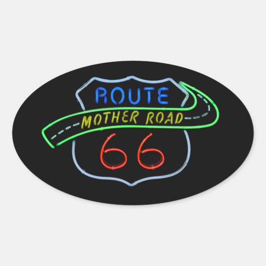 Route 66, The Moeder Road, Neon Sign Ovale Sticker (Voorkant)