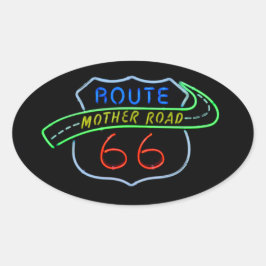 Route 66, The Moeder Road, Neon Sign Ovale Sticker