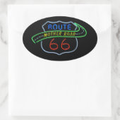 Route 66, The Moeder Road, Neon Sign Ovale Sticker (Tas)
