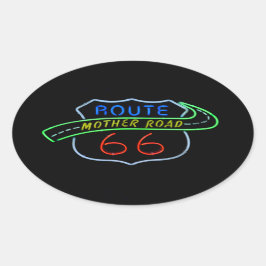 Route 66, The Moeder Road, Neon Sign Ovale Sticker