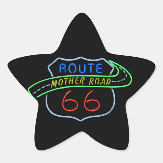 Route 66, The Moeder Road, Neon Sign Ster Sticker (Voorkant)