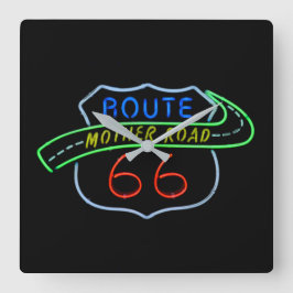 Route 66, The Moeder Road, Neon Sign Vierkante Klok