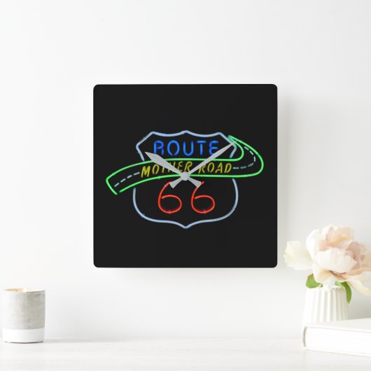 Route 66, The Moeder Road, Neon Sign Vierkante Klok (Huis)