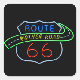 Route 66, The Moeder Road, Neon Sign Vierkante Sticker