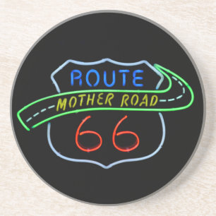 Route 66, The Moeder Road, Neon Sign Zandsteen Onderzetter