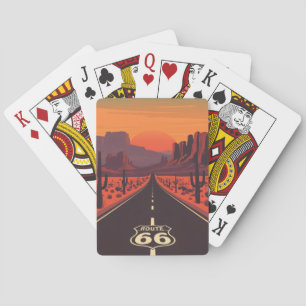Route 66 USA Vintage Zonsondergang Woestijn Pokerkaarten