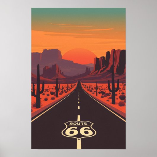 Route 66 USA Vintage Zonsondergang Woestijn Poster (Voorkant)