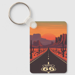 Route 66 USA Vintage Zonsondergang Woestijn Sleute Sleutelhanger