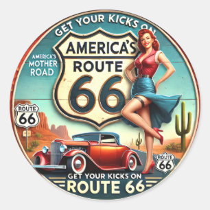 Route 66 van Amerika Ronde Sticker
