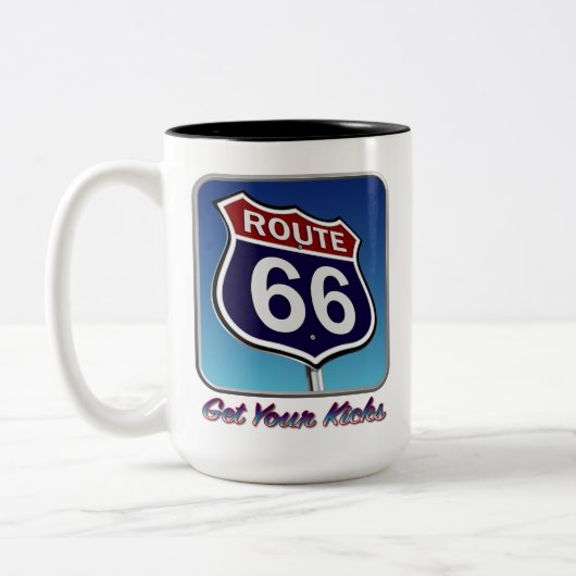 Route 66 van Amerika Tweekleurige Koffiemok (Links)