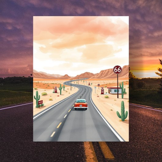 Route 66 Verenigde Staten  Watercolor Travel Briefkaart