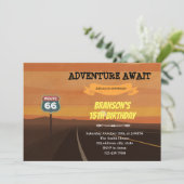 Route 66 verjaardag thema Uitnodiging (Staand voorkant)