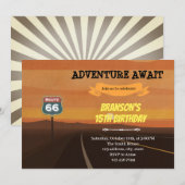 Route 66 verjaardag thema Uitnodiging (Voorkant / Achterkant)