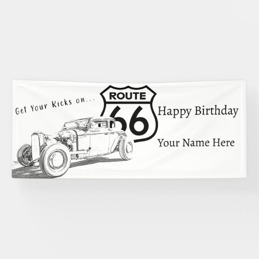 Route 66 Verjaardagsbanner Spandoek (Horizontaal)