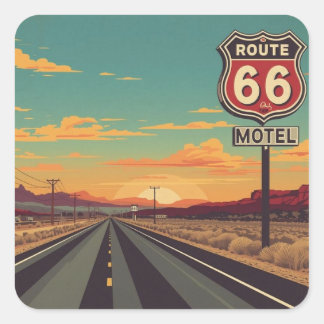 Route 66 Vintage American Road Trip Art Vierkante Sticker
