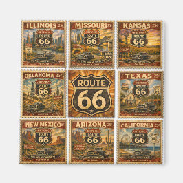 route 66 Vintage Americana Staat Stempel Collage Magneet