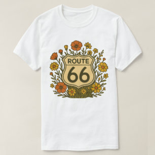 Route 66 Vintage Bloemendesign in Amerikaanse Stij T-shirt