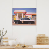 Route 66 Vintage Car Gas Station Foto Poster (Keuken)