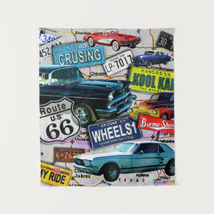 Route 66, Vintage cars, Road Trips Wandkleed