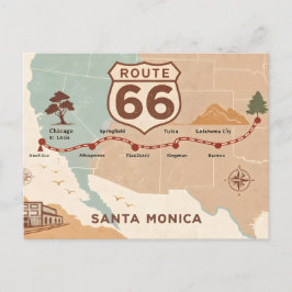 Route 66 Vintage Kaart met Historische Steden