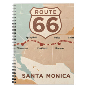 Route 66 Vintage Kaart met Historische Steden Notitieboek