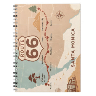 Route 66 Vintage Kaart met Historische Steden Notitieboek