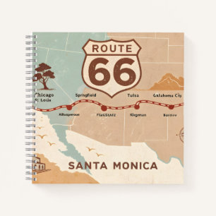 Route 66 Vintage Kaart met Historische Steden Notitieboek
