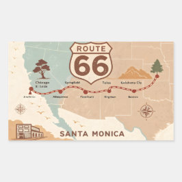 Route 66 Vintage Kaart met Historische Steden Rechthoekige Sticker