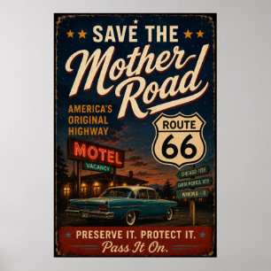 Route 66 Vintage Motel Klassieke Auto Wegreis Poster