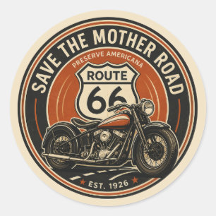 Route 66 Vintage Motorfiets Erfgoed Embleem Ronde Sticker